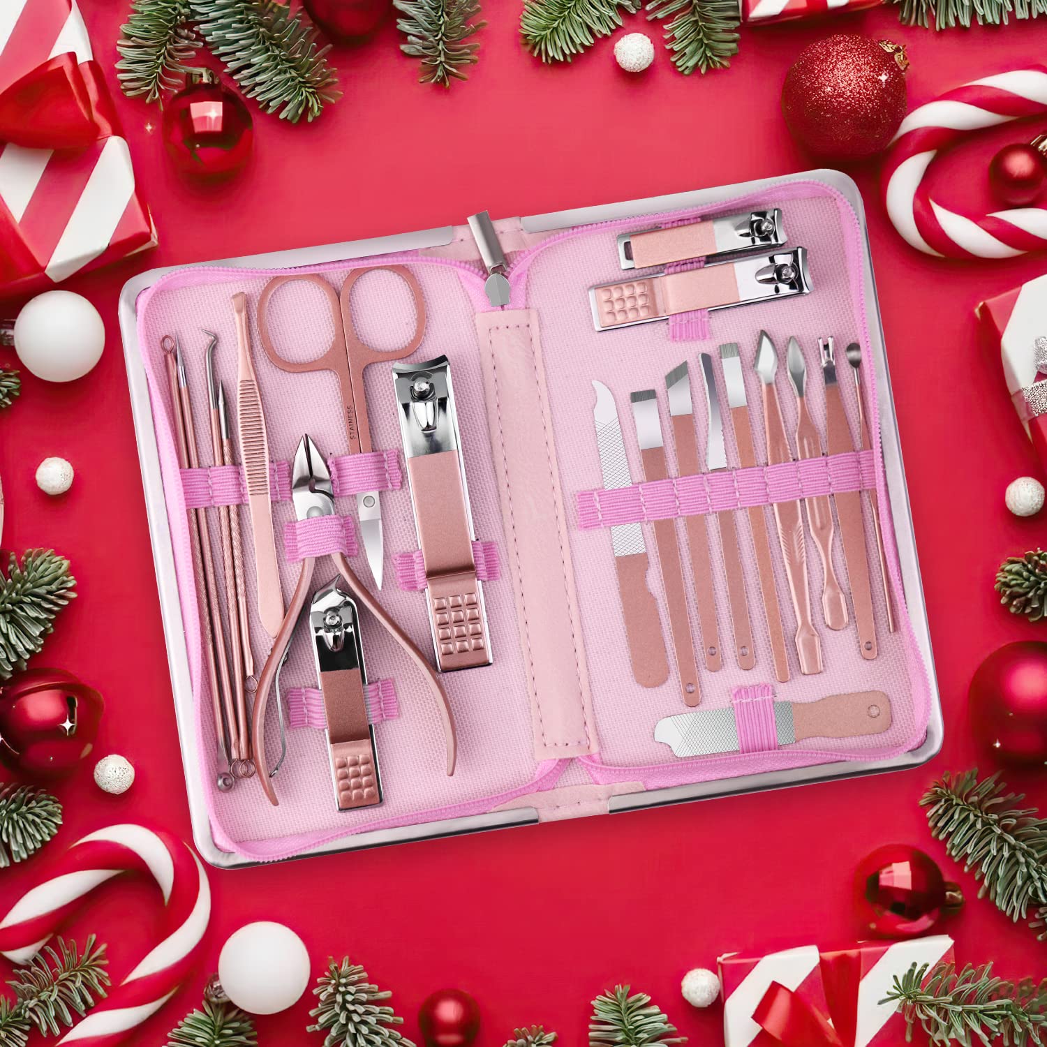 26 in 1 Manicure Set - Professional Manicure Kit Pedicure Kit, Stainless Steel Nail Clippers Set Nail Care Kit with Travel Case Pink - Image 2